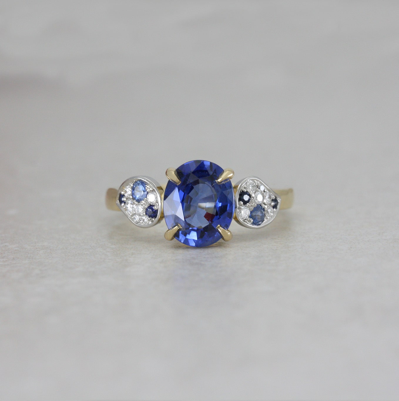 18ct Gold & Platinum, Blue Sapphire and Diamond Ring