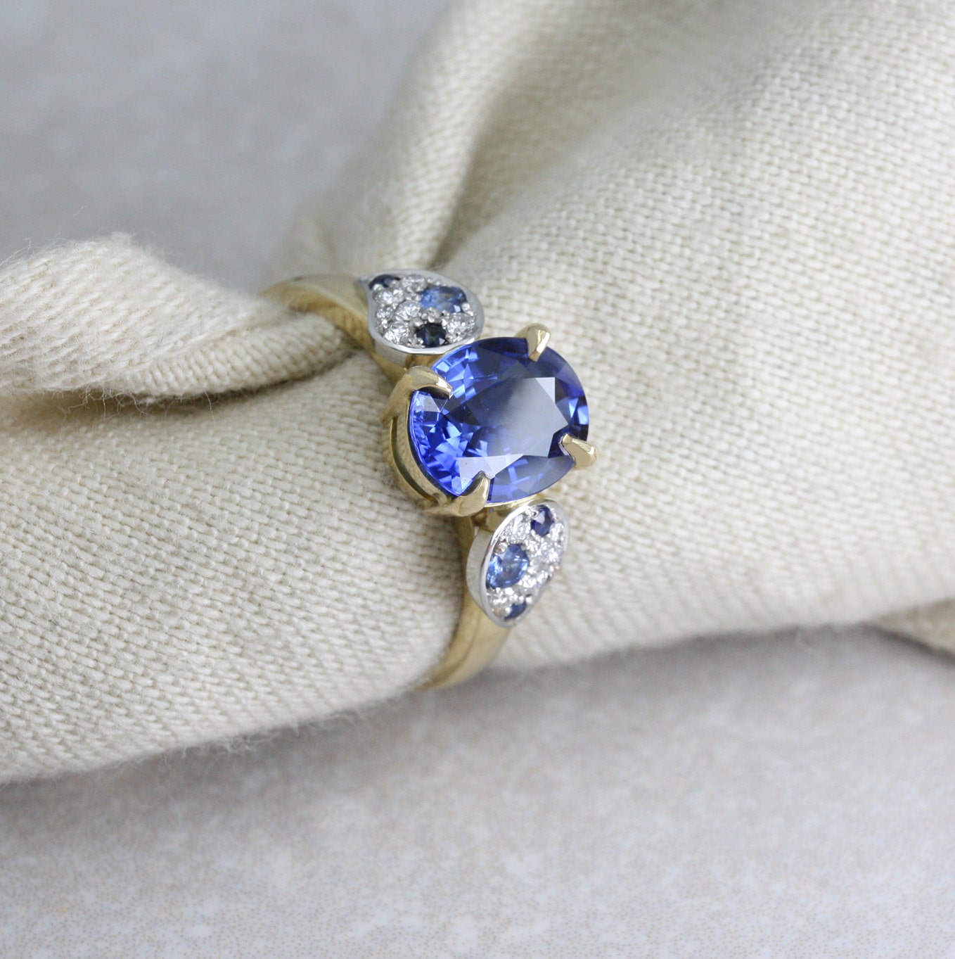 18ct Gold & Platinum, Blue Sapphire and Diamond Ring