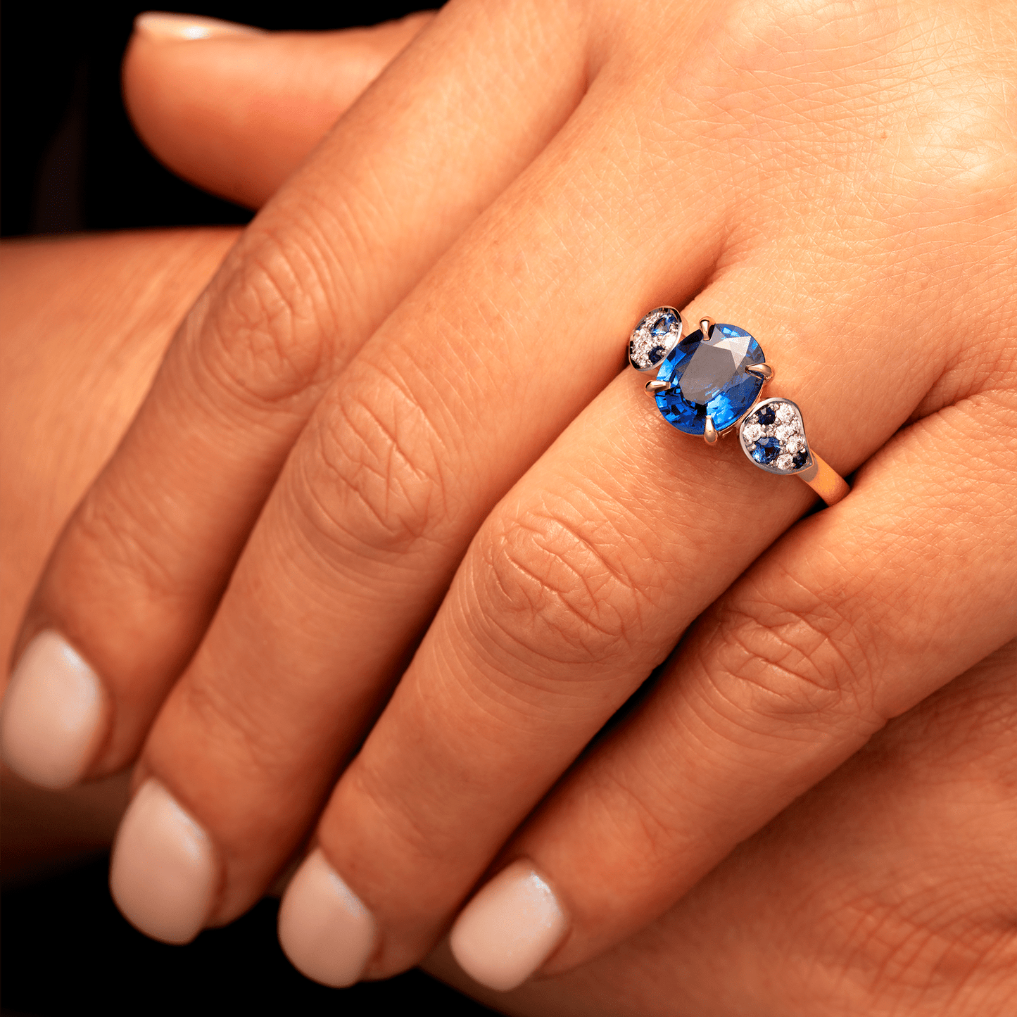 18ct Gold & Platinum, Blue Sapphire and Diamond Ring