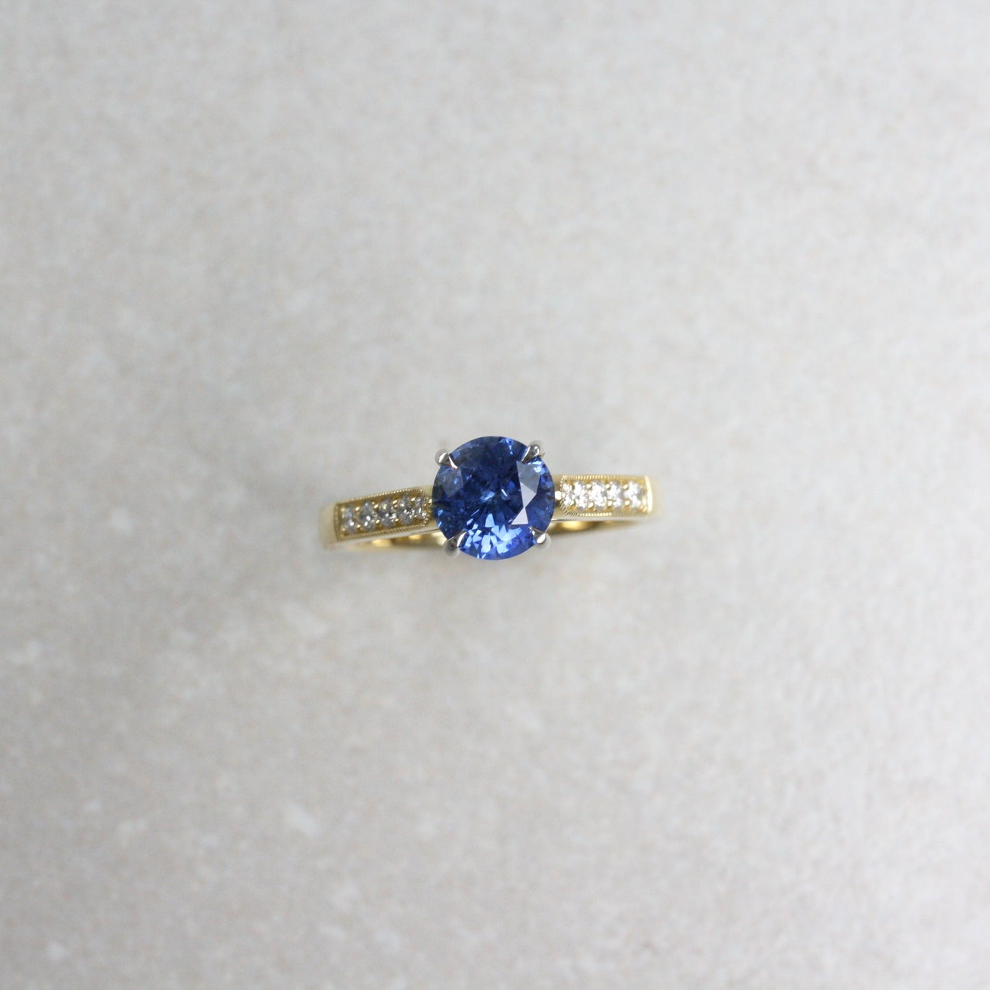 18ct Gold & Platinum Round Blue Sapphire and Diamond Ring