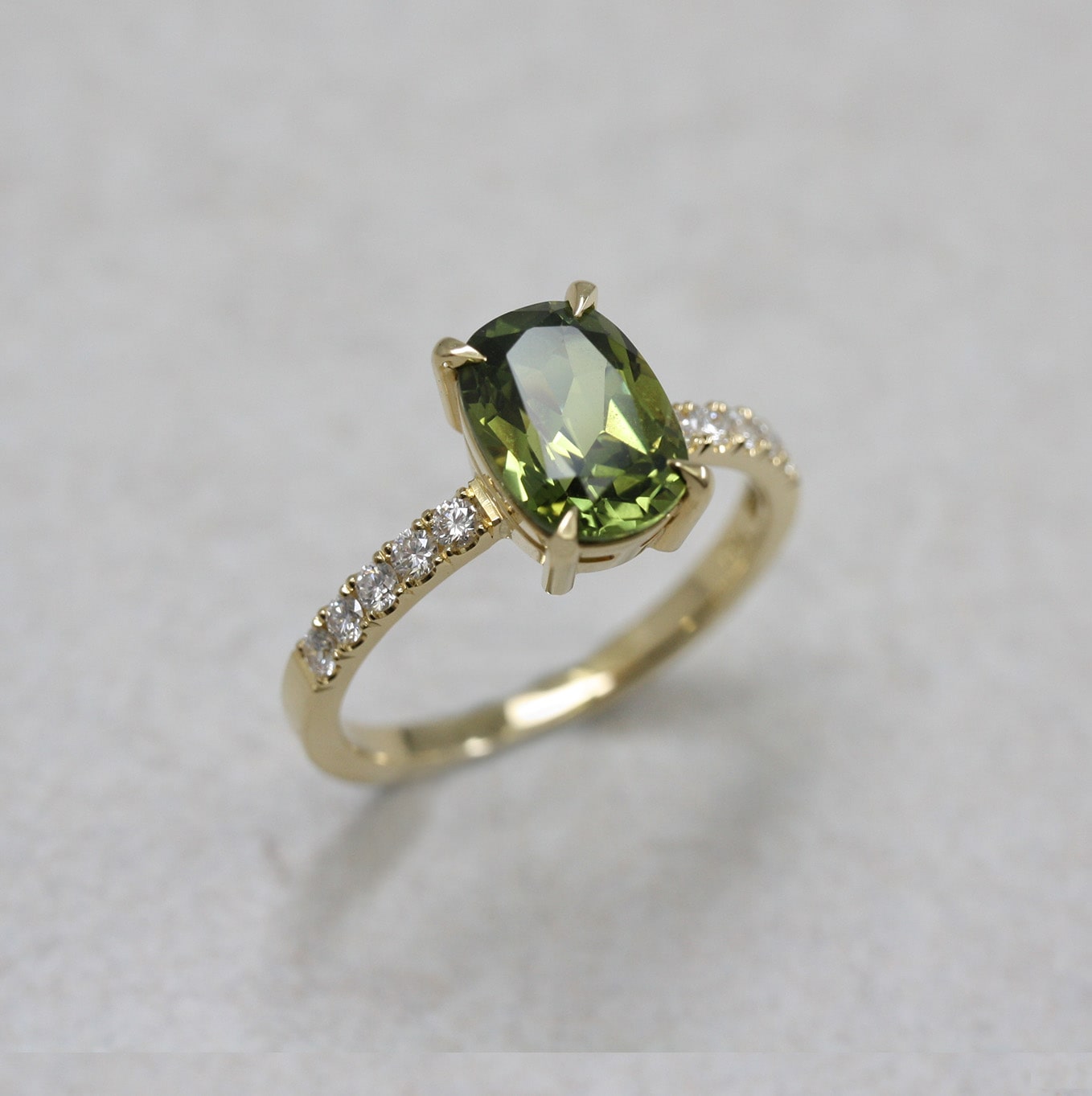 18ct Gold, Australian Green Sapphire and Diamond Ring