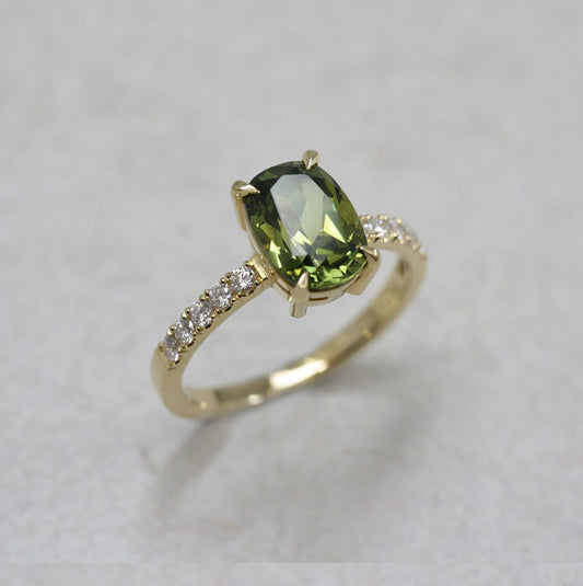 18ct Gold, Australian Green Sapphire and Diamond Ring