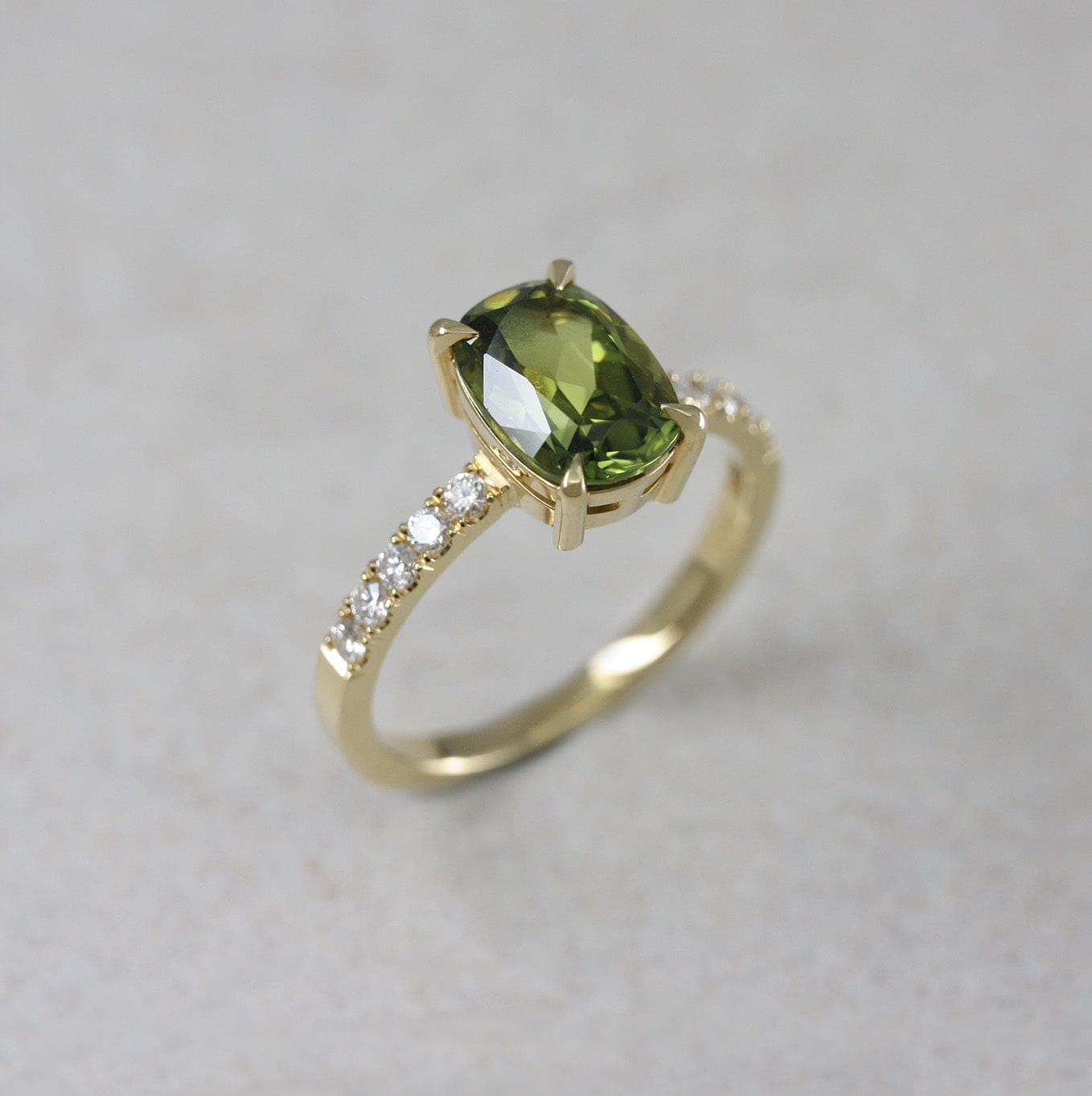 18ct Gold, Australian Green Sapphire and Diamond Ring