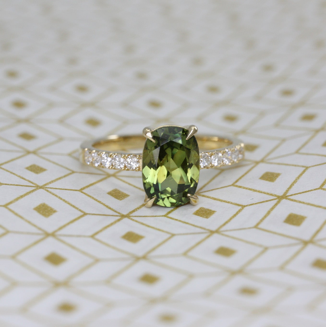 18ct Gold, Australian Green Sapphire and Diamond Ring