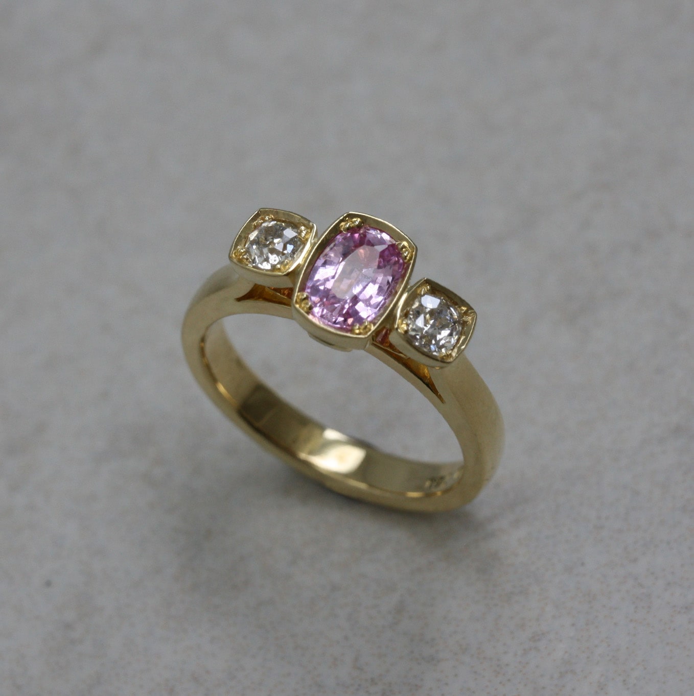 18ct Gold Oval Pink Sapphire and Old-Cut Diamond Ring