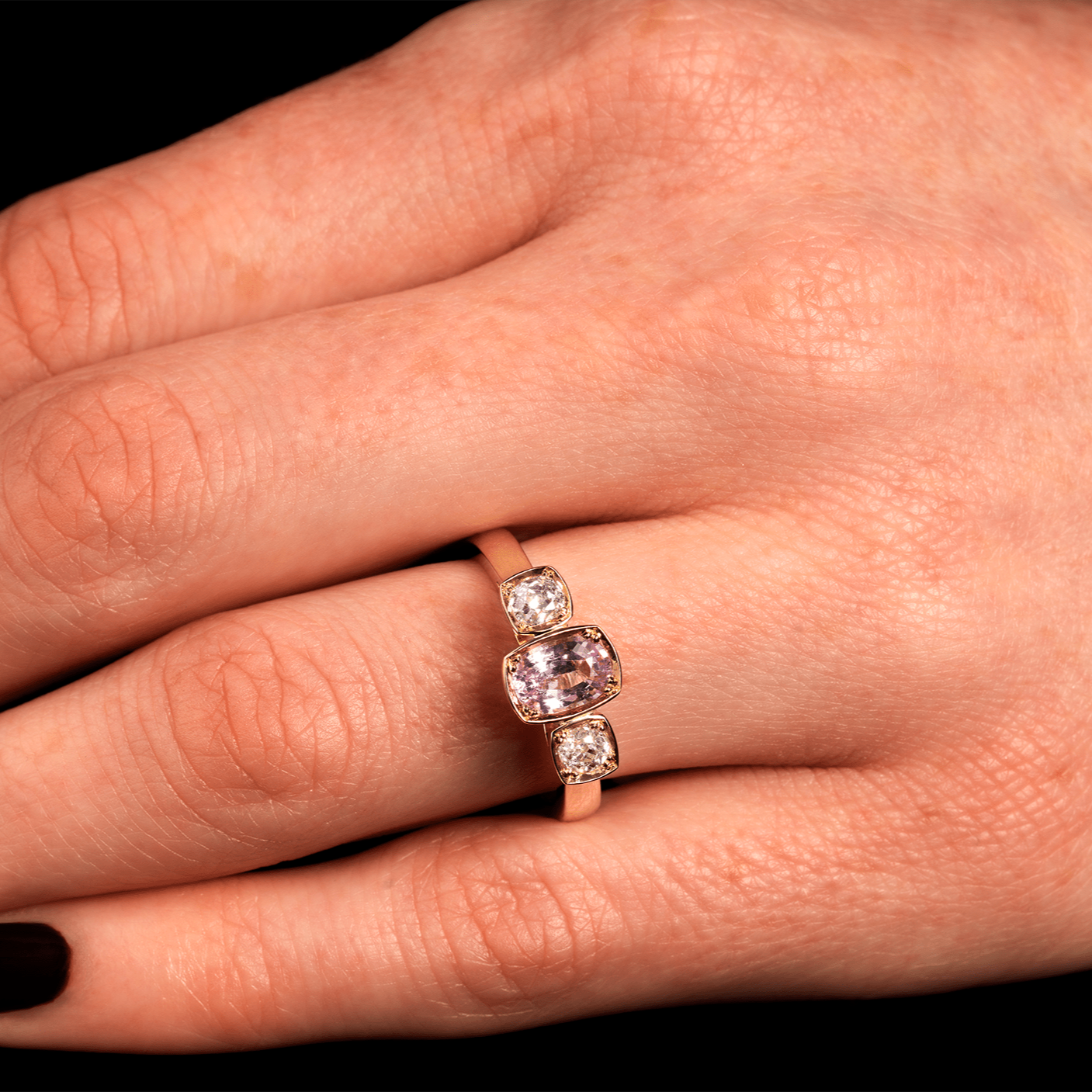 18ct Gold Oval Pink Sapphire and Old-Cut Diamond Ring