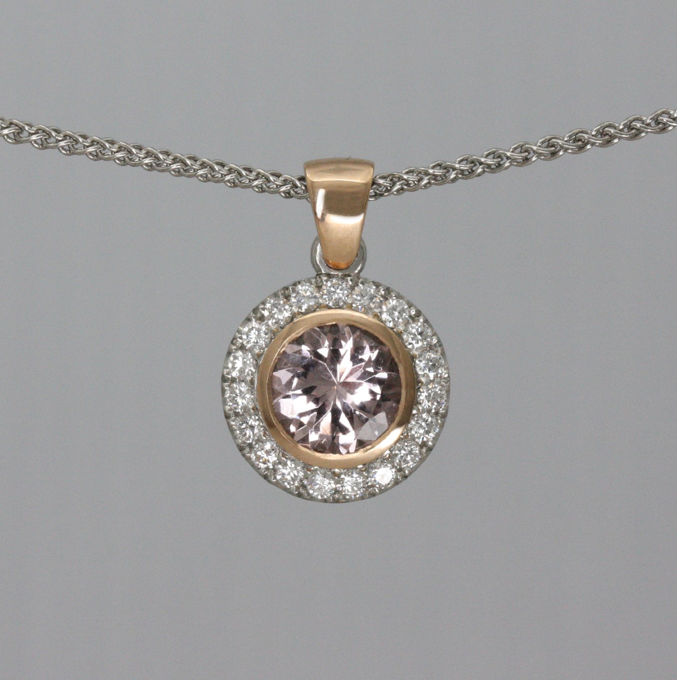 18ct Rose Gold, Platinum, Morganite and Diamond "Comet" Pendant