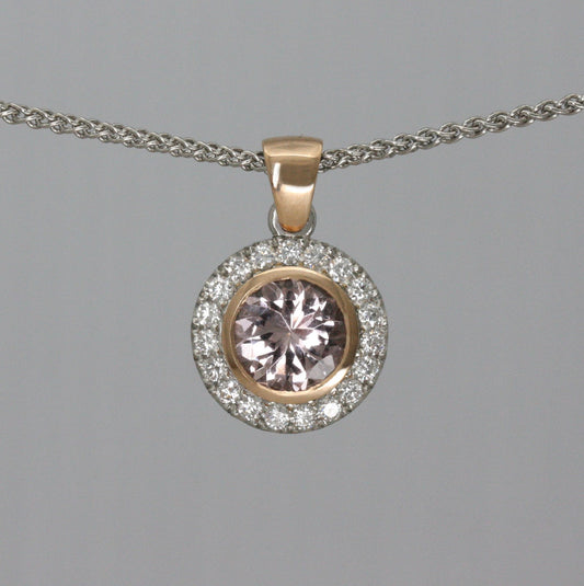 18ct Rose Gold, Platinum, Morganite and Diamond "Comet" Pendant