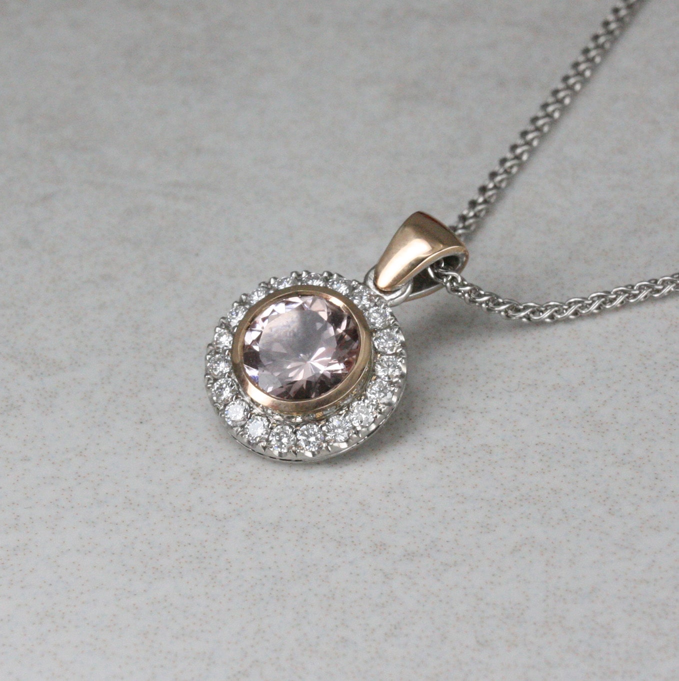 18ct Rose Gold, Platinum, Morganite and Diamond "Comet" Pendant