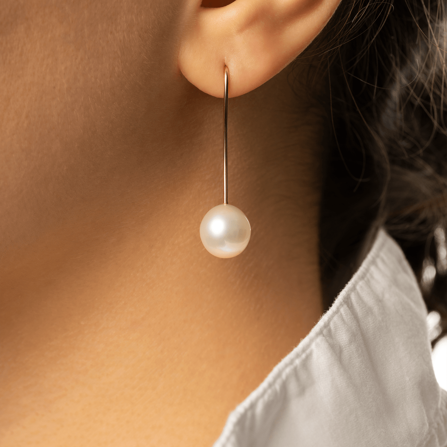 9ct Gold White Pearl Drop Earrings