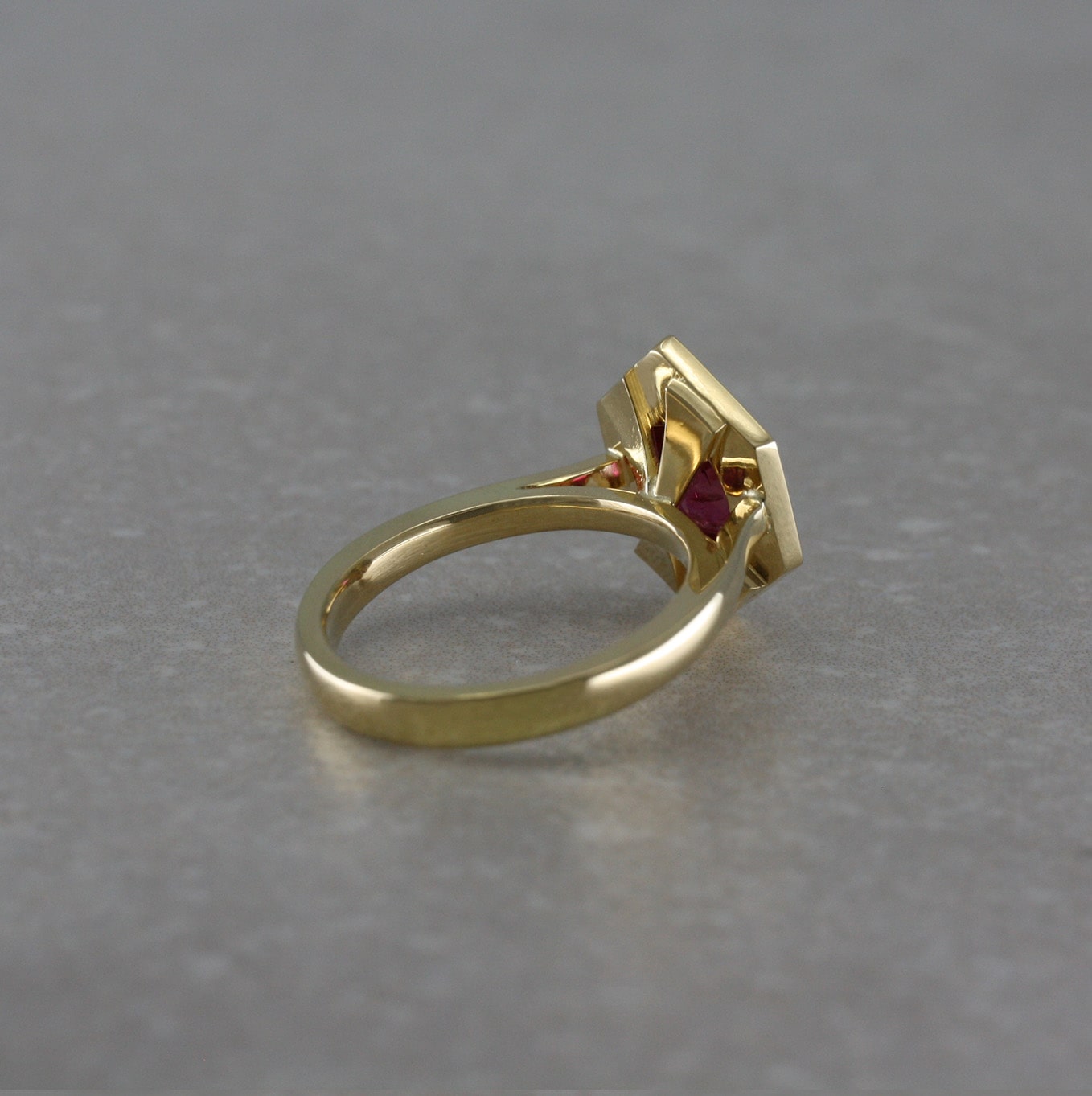 18ct Gold, Ruby and Diamond Hexagon Ring