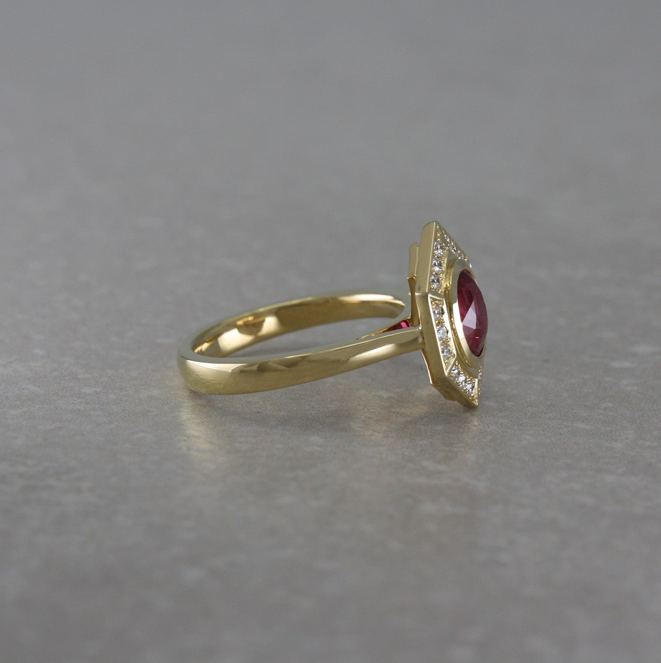 18ct Gold, Ruby and Diamond Hexagon Ring