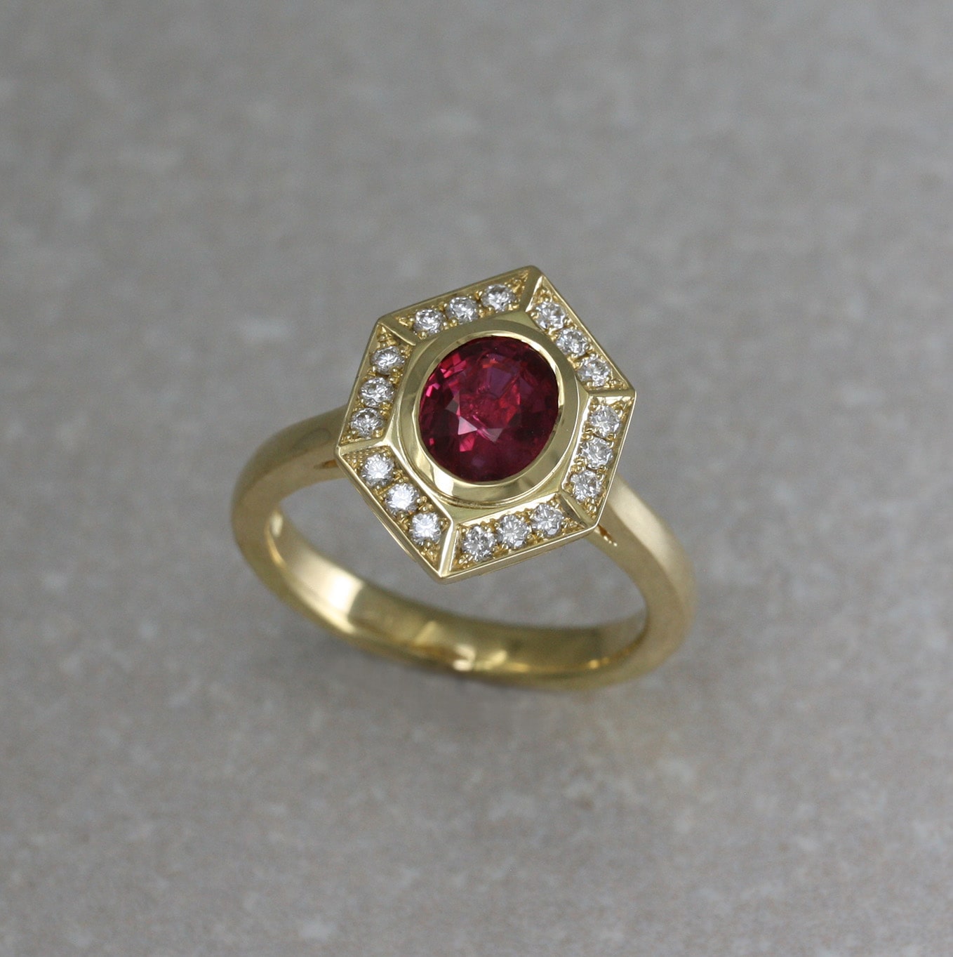 18ct Gold, Ruby and Diamond Hexagon Ring