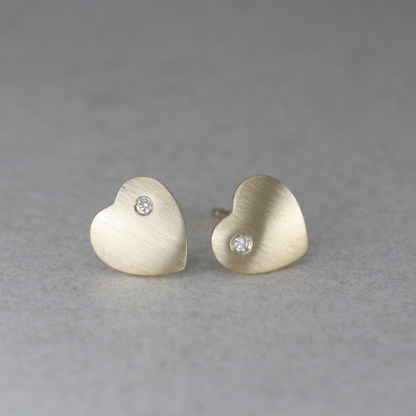 9ct Gold and Diamond Matte “Love Heart” Ear Studs