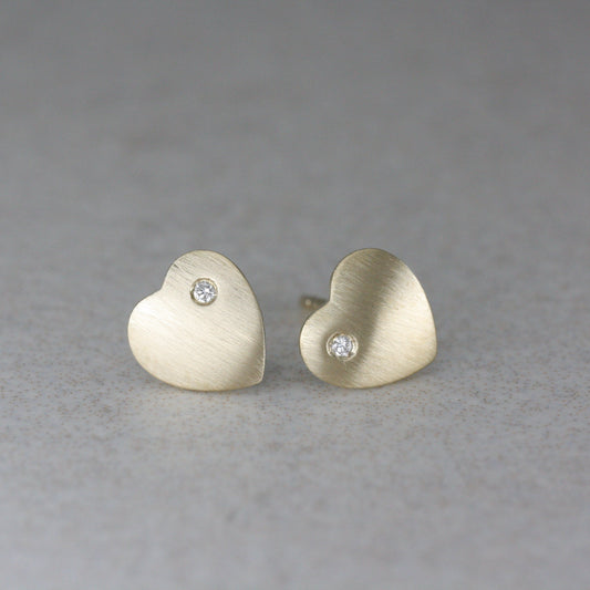 9ct Gold and Diamond Matte “Love Heart” Ear Studs