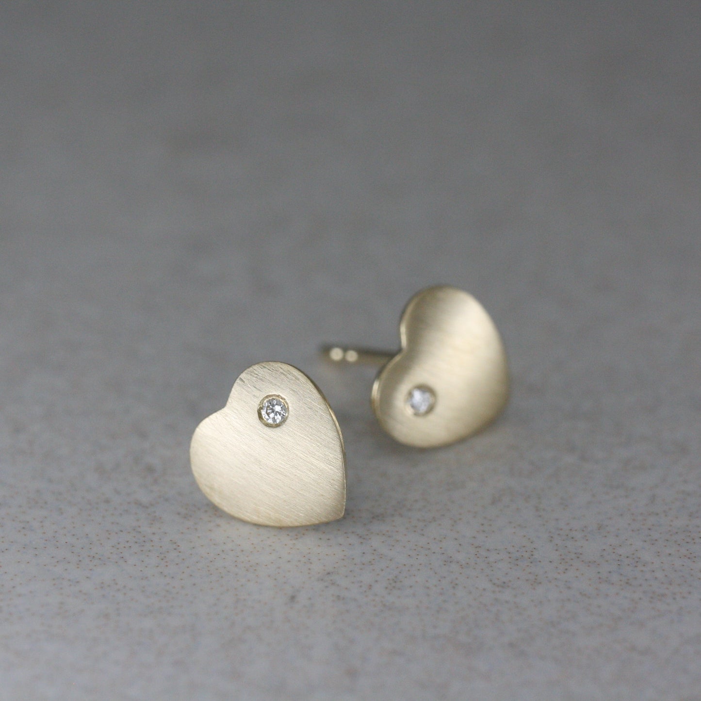9ct Gold and Diamond Matte “Love Heart” Ear Studs