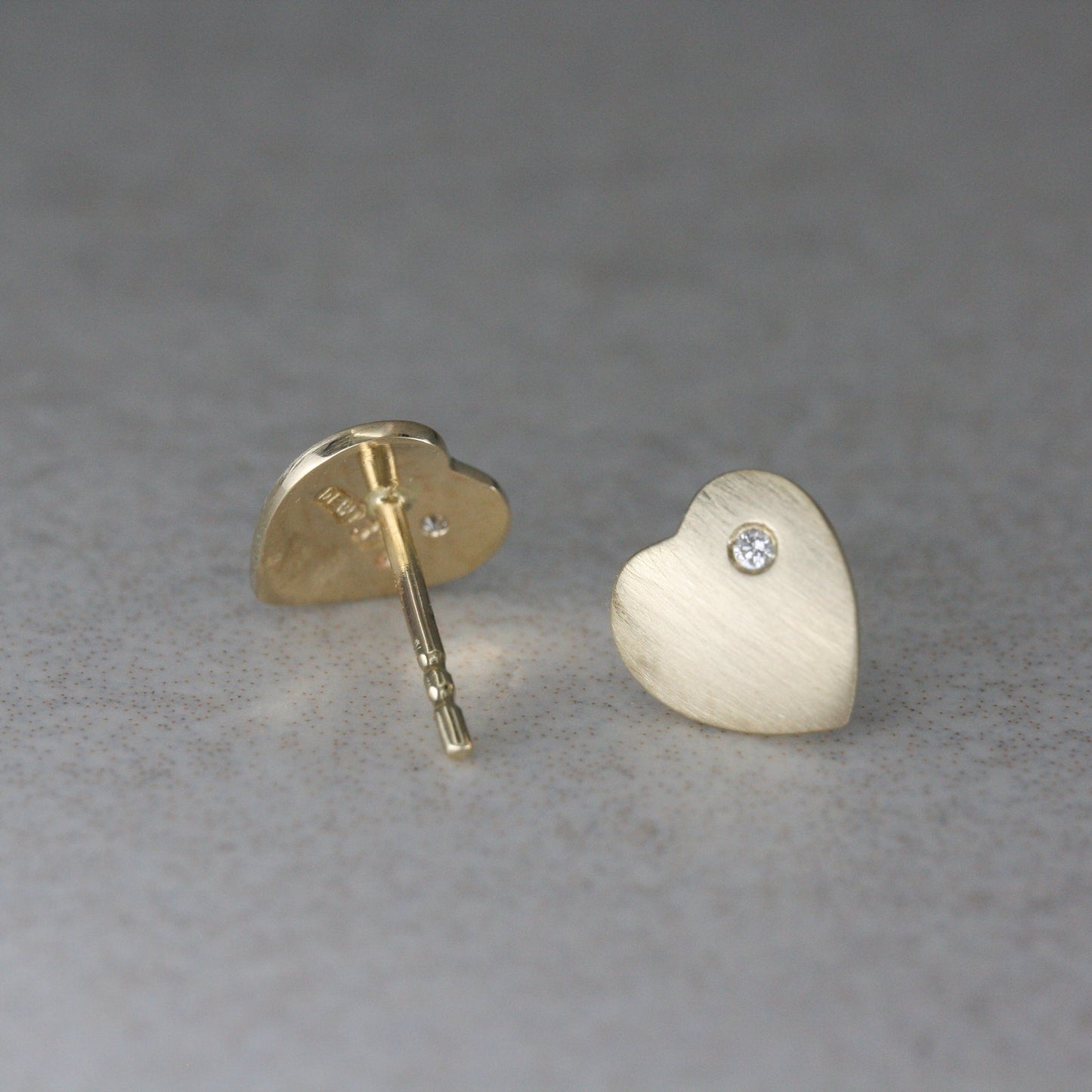 9ct Gold and Diamond Matte “Love Heart” Ear Studs