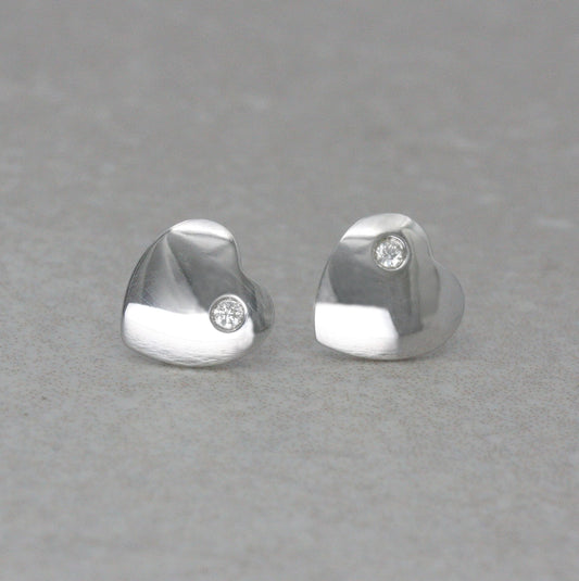 9ct White Gold and Diamond “Love Heart” Ear Studs