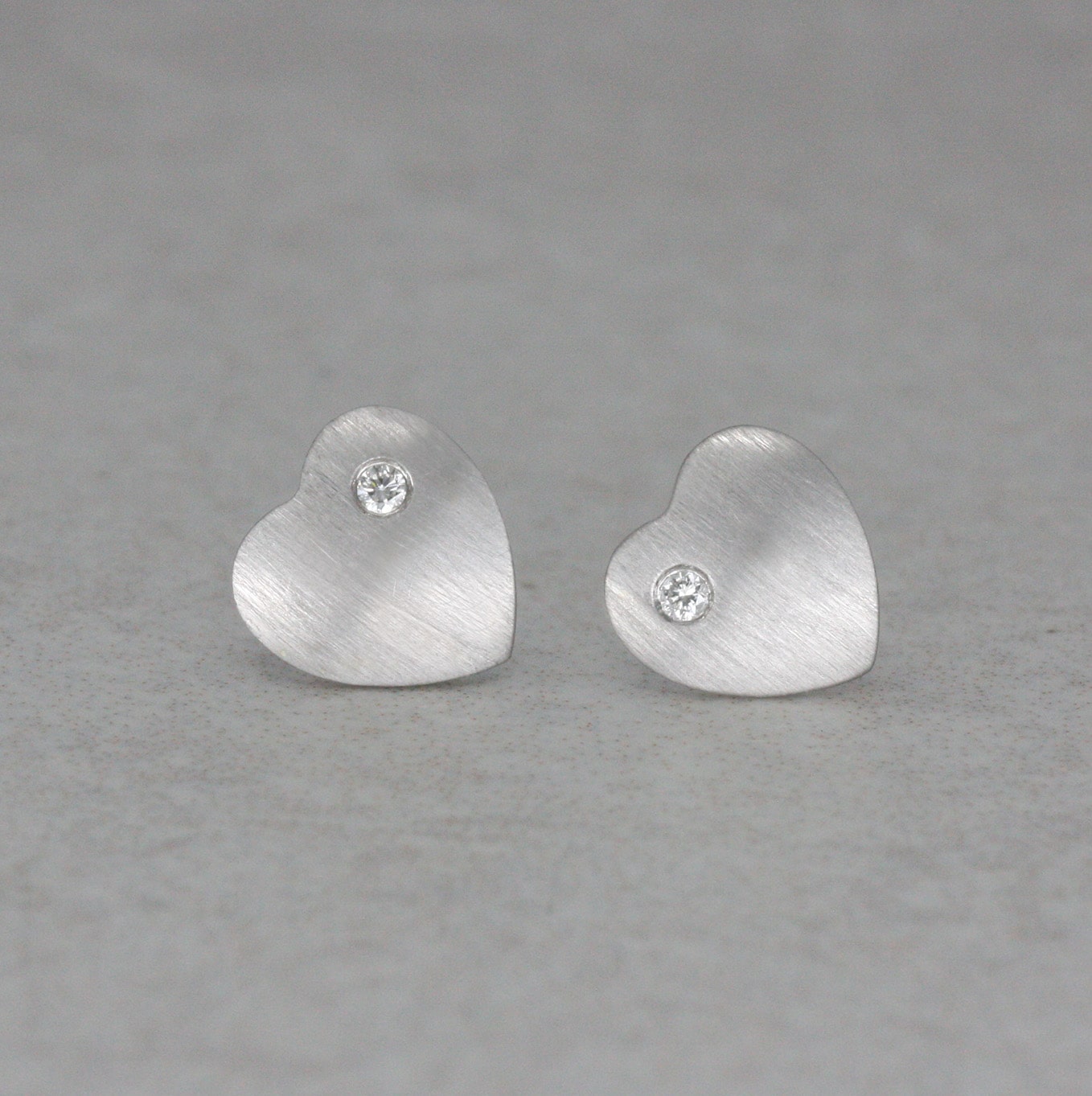 9ct White Gold and Diamond Matte “Love Heart” Ear Studs