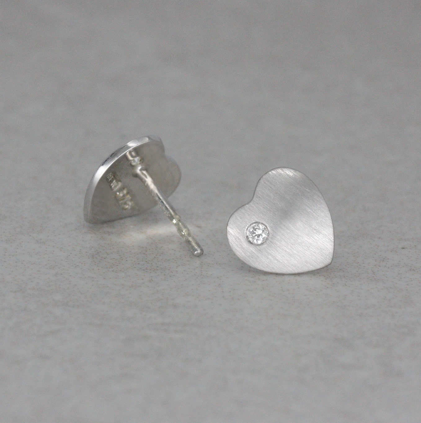 9ct White Gold and Diamond Matte “Love Heart” Ear Studs