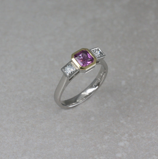 Platinum and 18ct gold, Pink Sapphire and Diamond  “Roseus” Ring