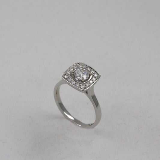 Diamond and Platinum Soft Square Halo Ring