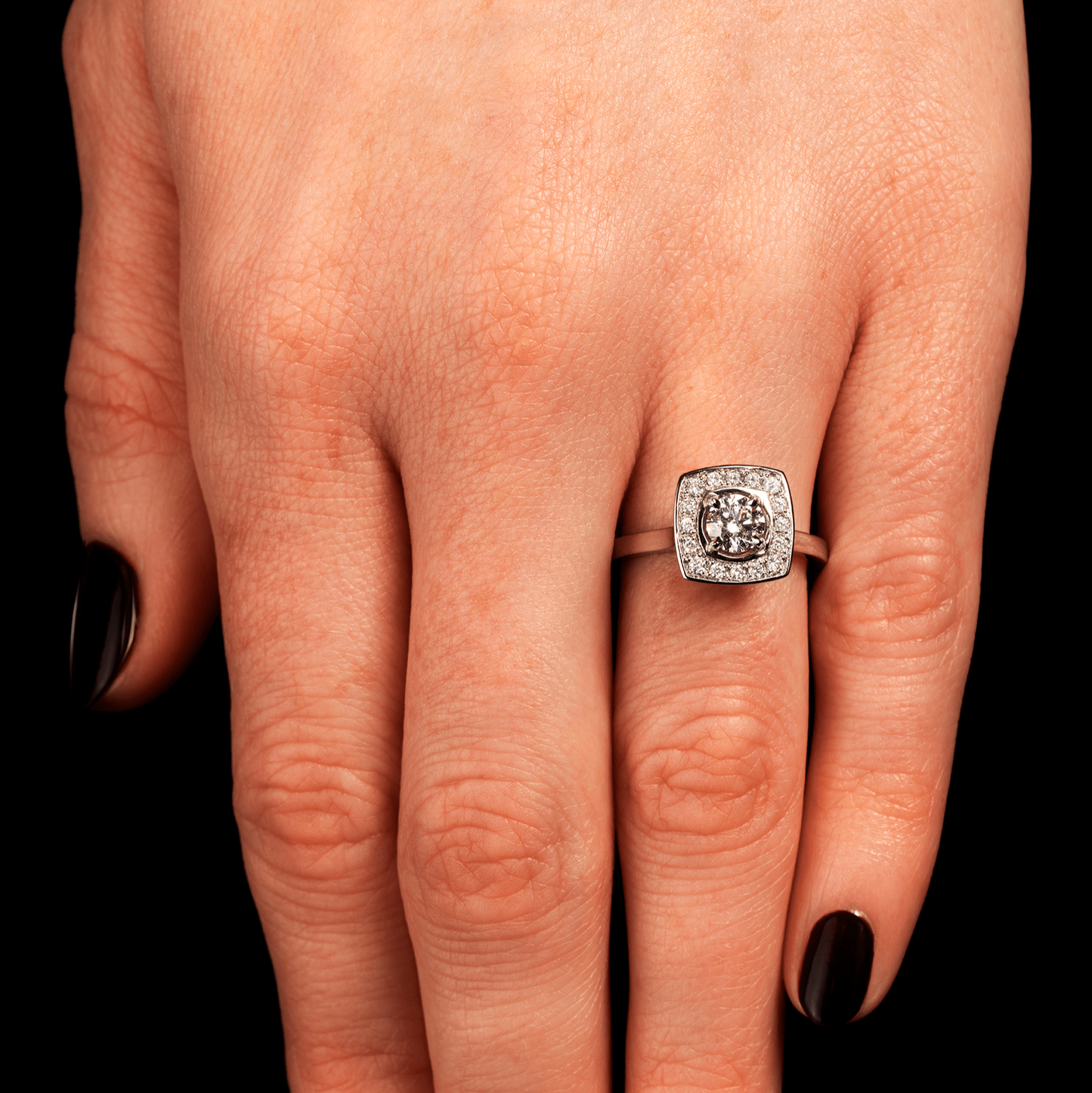 Diamond and Platinum Soft Square Halo Ring